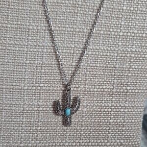 Turquoise Accent Silver Cactus Necklace